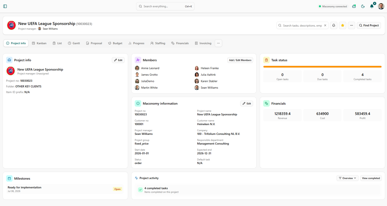 Project transparency and-at-glance information